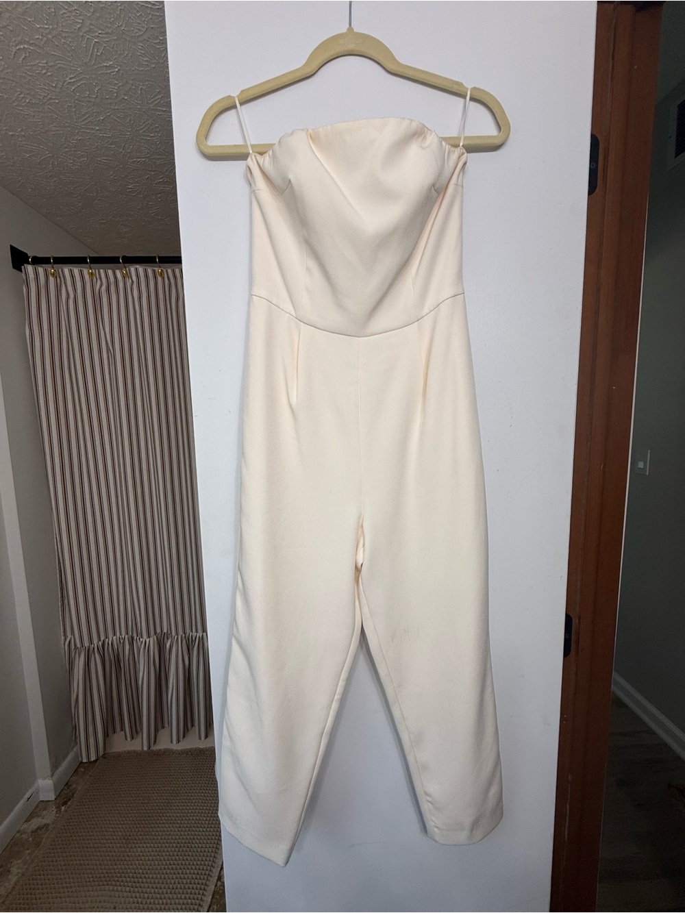 Express Cream Strapless Jumpsuit with Slim Legs